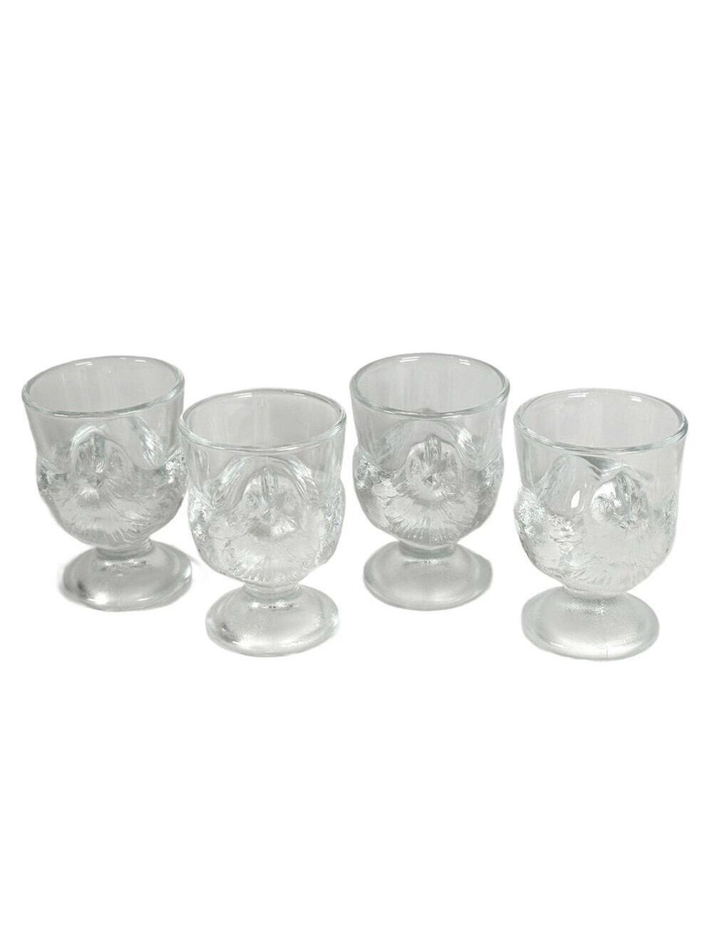 Set of 4 Vintage Luminarc France Glass Chicken Hen Egg Cups Holders